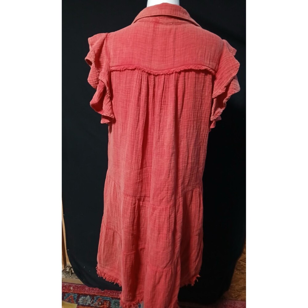 Umgee Faded out look  Red Dress with Ruffle short Sleeves Frayed hems Small - Picture 4 of 11